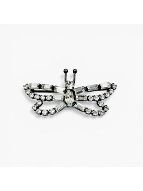 Vintage 1950s Rhinestone Dragonfly Brooch Art Nouveau Inspired Baguette & Round